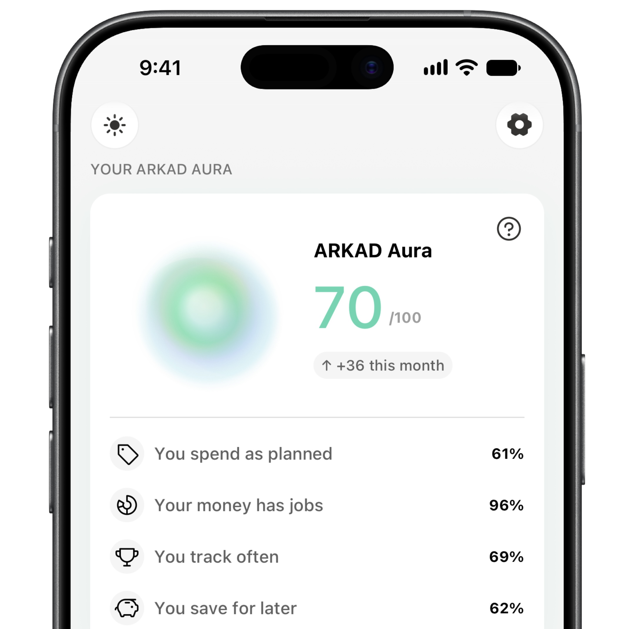 ARKAD Aura score and Smart insights screen