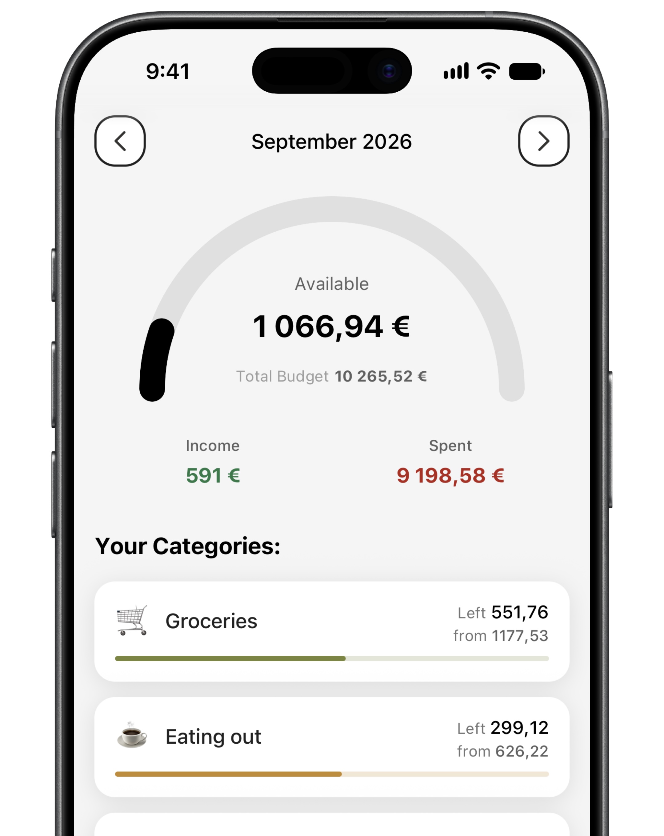 ARKAD Wallet budget screen
