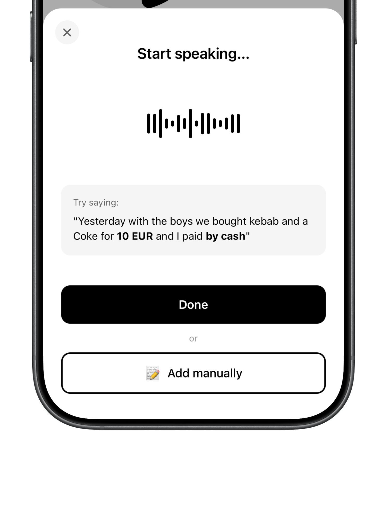 Voice input adding an expense in ARKAD Wallet